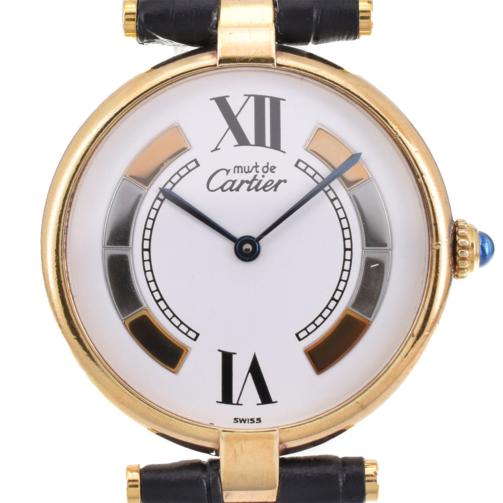 CARTIER Must Vermeil LM Trinity 590003 SV925 (Gold Plated) / Leather White/Trinity Dial Quartz Men's
 Watch A#144039