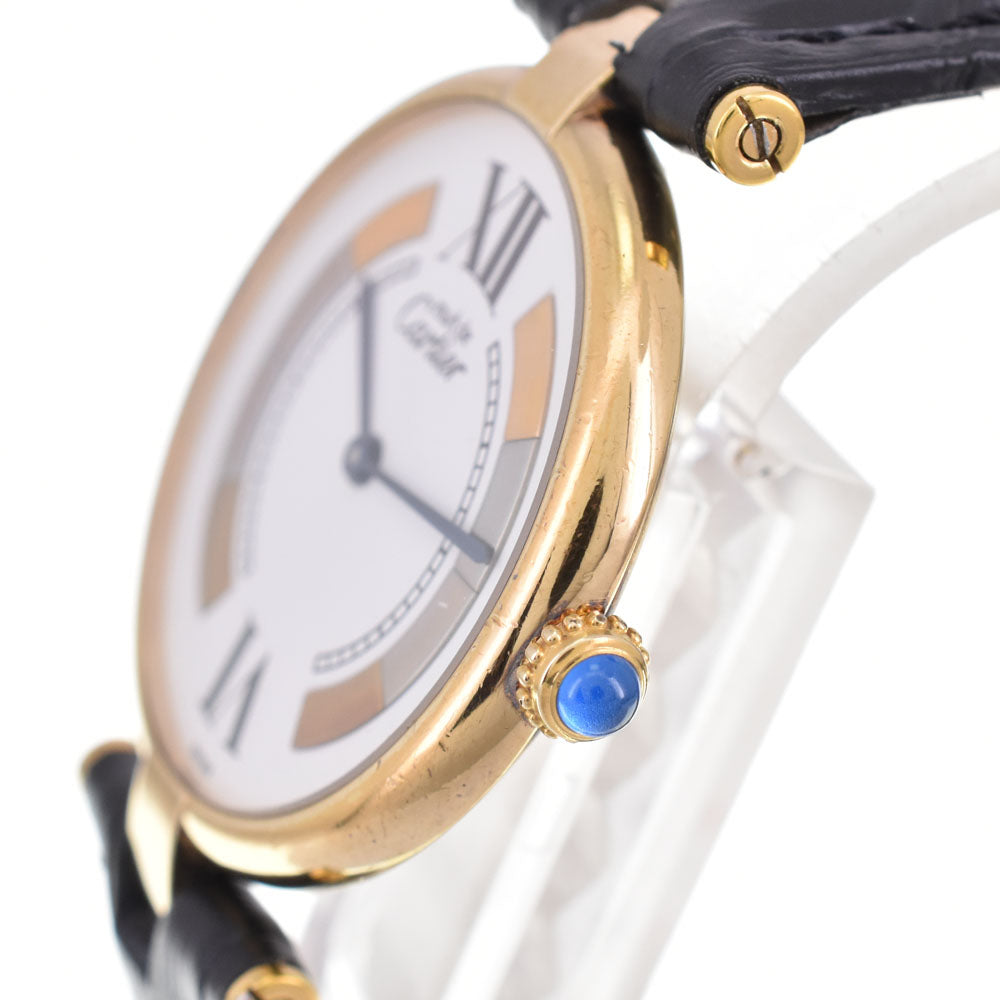 CARTIER Must Vermeil LM Trinity 590003 SV925 (Gold Plated) / Leather White/Trinity Dial Quartz Men's
 Watch A#144039