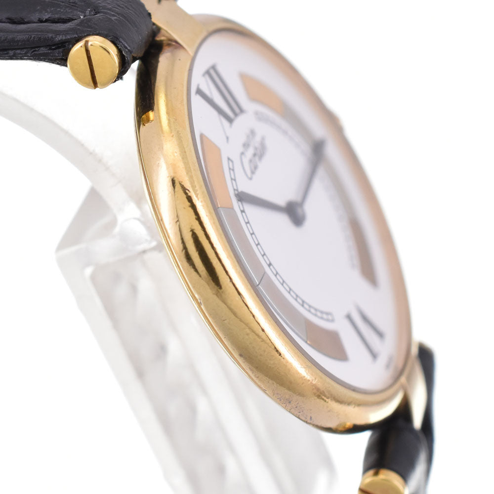 CARTIER Must Vermeil LM Trinity 590003 SV925 (Gold Plated) / Leather White/Trinity Dial Quartz Men's
 Watch A#144039