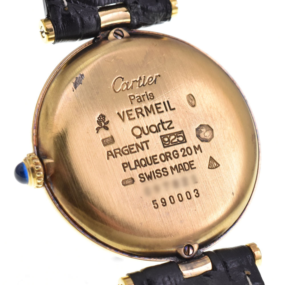 CARTIER Must Vermeil LM Trinity 590003 SV925 (Gold Plated) / Leather White/Trinity Dial Quartz Men's
 Watch A#144039