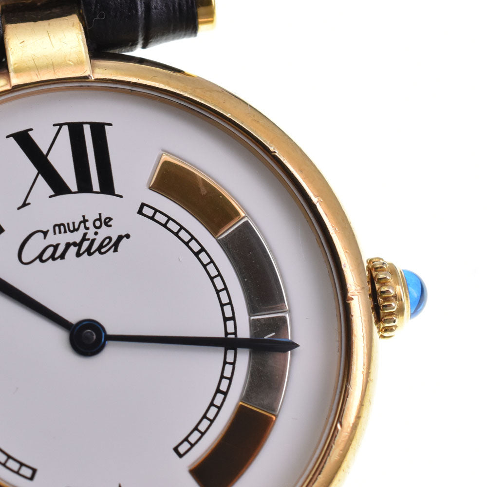 CARTIER Must Vermeil LM Trinity 590003 SV925 (Gold Plated) / Leather White/Trinity Dial Quartz Men's
 Watch A#144039