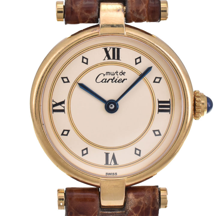 with paper CARTIER Must Vendome Vermeille 590004 SV925 (Gold Plated) / Leather Ivory Dial Quartz Ladies
 Watch A#144063