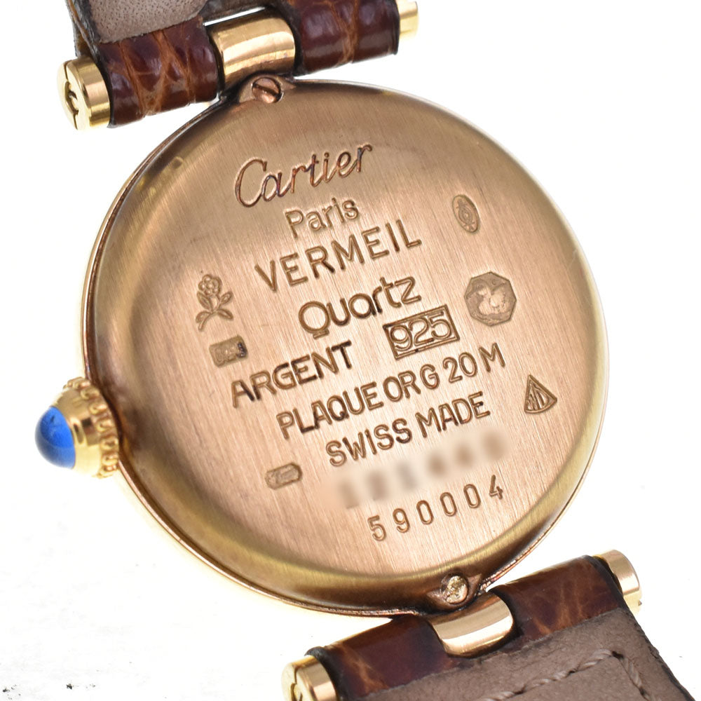 with paper CARTIER Must Vendome Vermeille 590004 SV925 (Gold Plated) / Leather Ivory Dial Quartz Ladies
 Watch A#144063