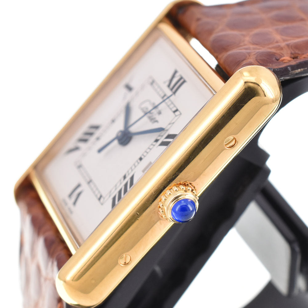 with paper CARTIER Must tank LM W1013754 Date SV925 (Gold Plated)/Leather white Dial Quartz Men's
 Watch B#144065