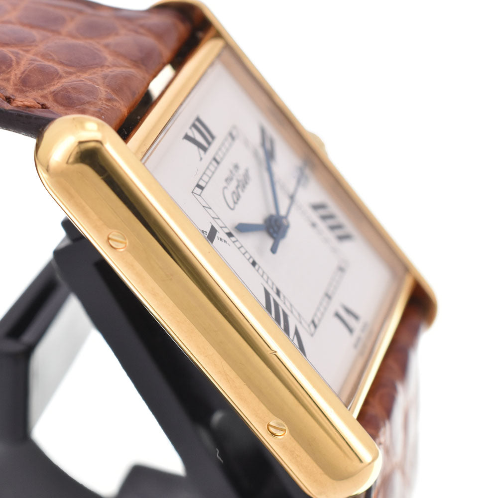 with paper CARTIER Must tank LM W1013754 Date SV925 (Gold Plated)/Leather white Dial Quartz Men's
 Watch B#144065