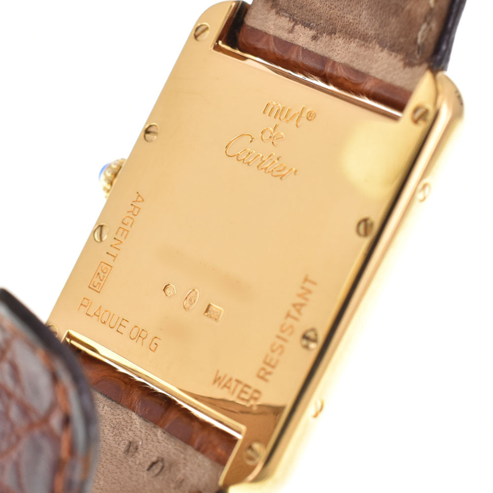 with paper CARTIER Must tank LM W1013754 Date SV925 (Gold Plated)/Leather white Dial Quartz Men's
 Watch B#144065
