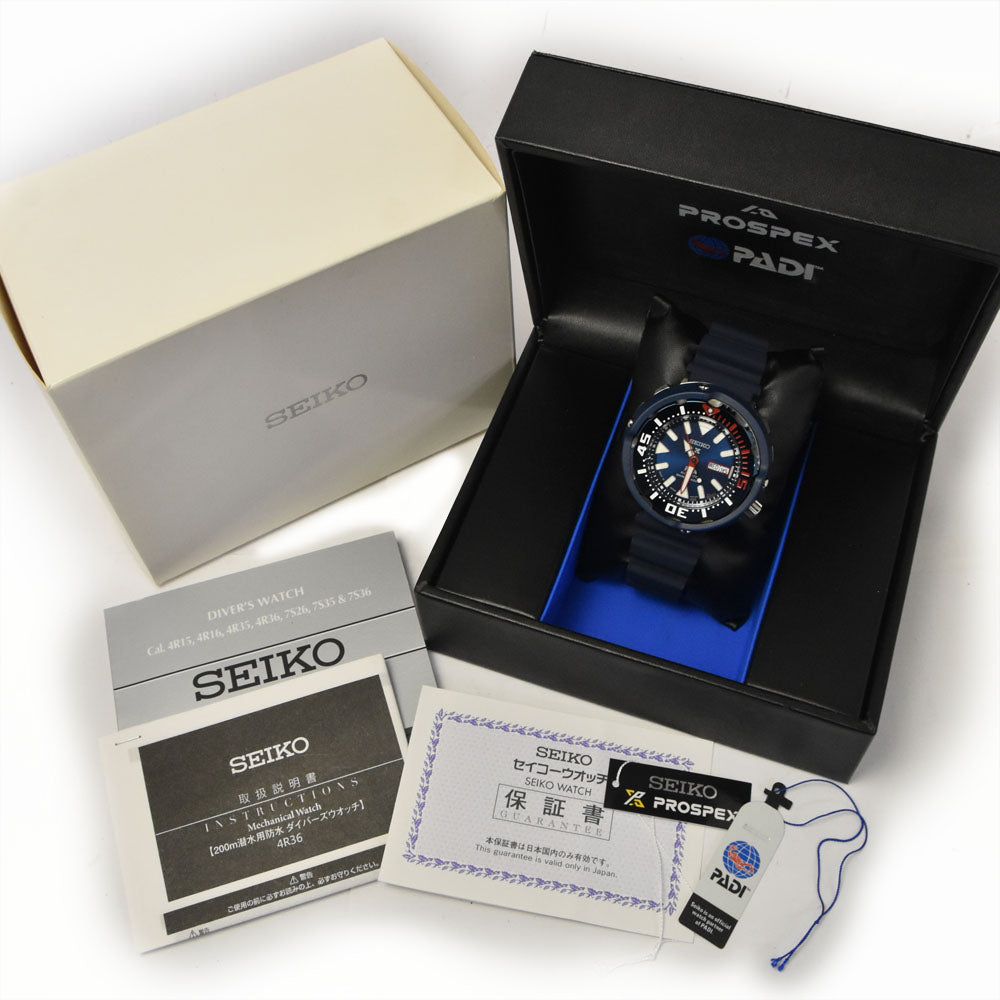 with paper SEIKO Prospex SRPA83J1/4R36-05V0 PADI collaboration Navy Dial Automatic Men's
 Watch B#144139