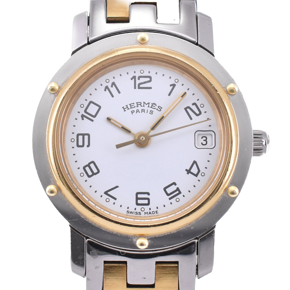 HERMES Clipper CL4.220 Stainless Steel/Gold Plated D Buckle white Dial Quartz Ladies
 Watch B#144173