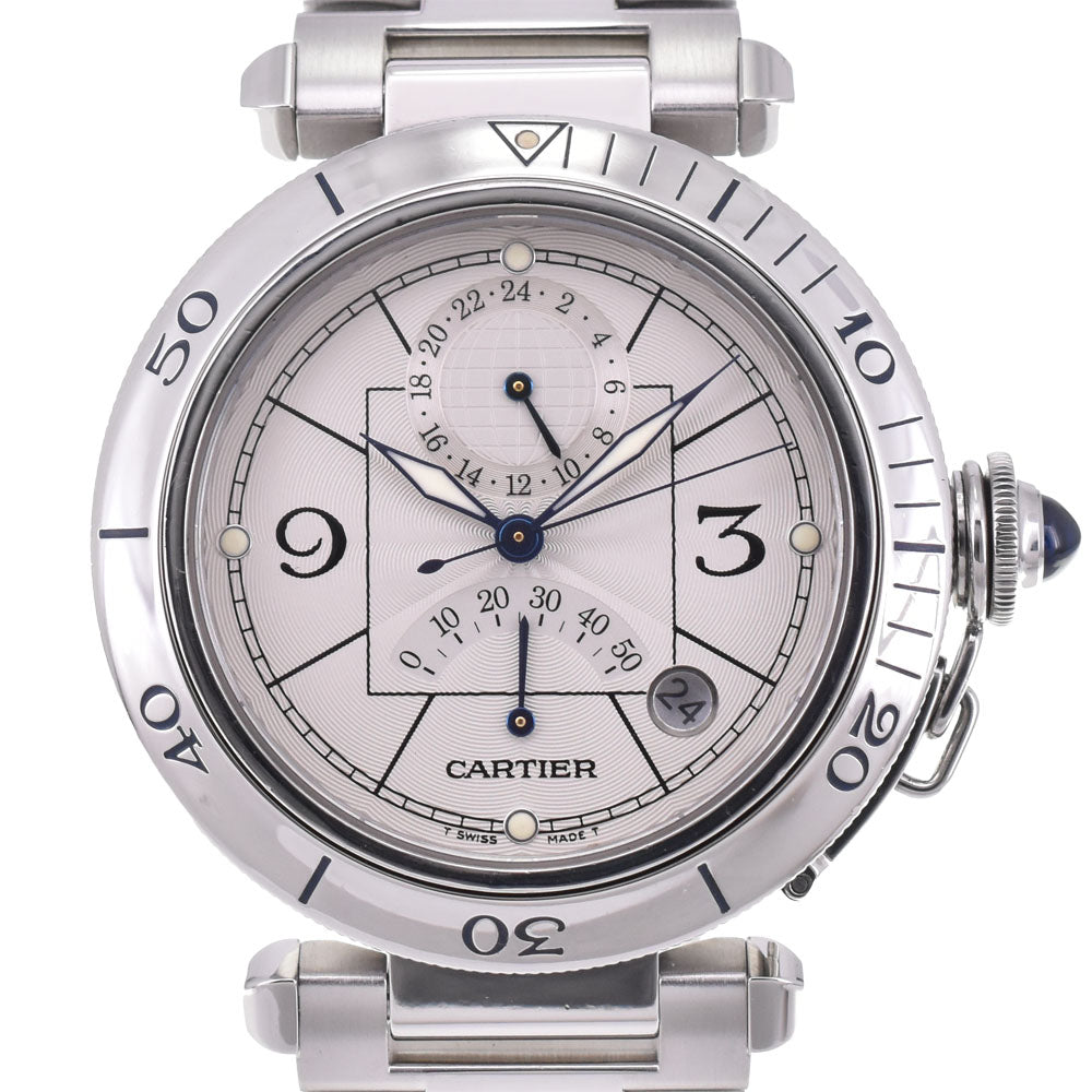 with paper CARTIER Pasha W31037H3 GMT power reserve date Silver Dial Automatic Men's
 Watch B#144196