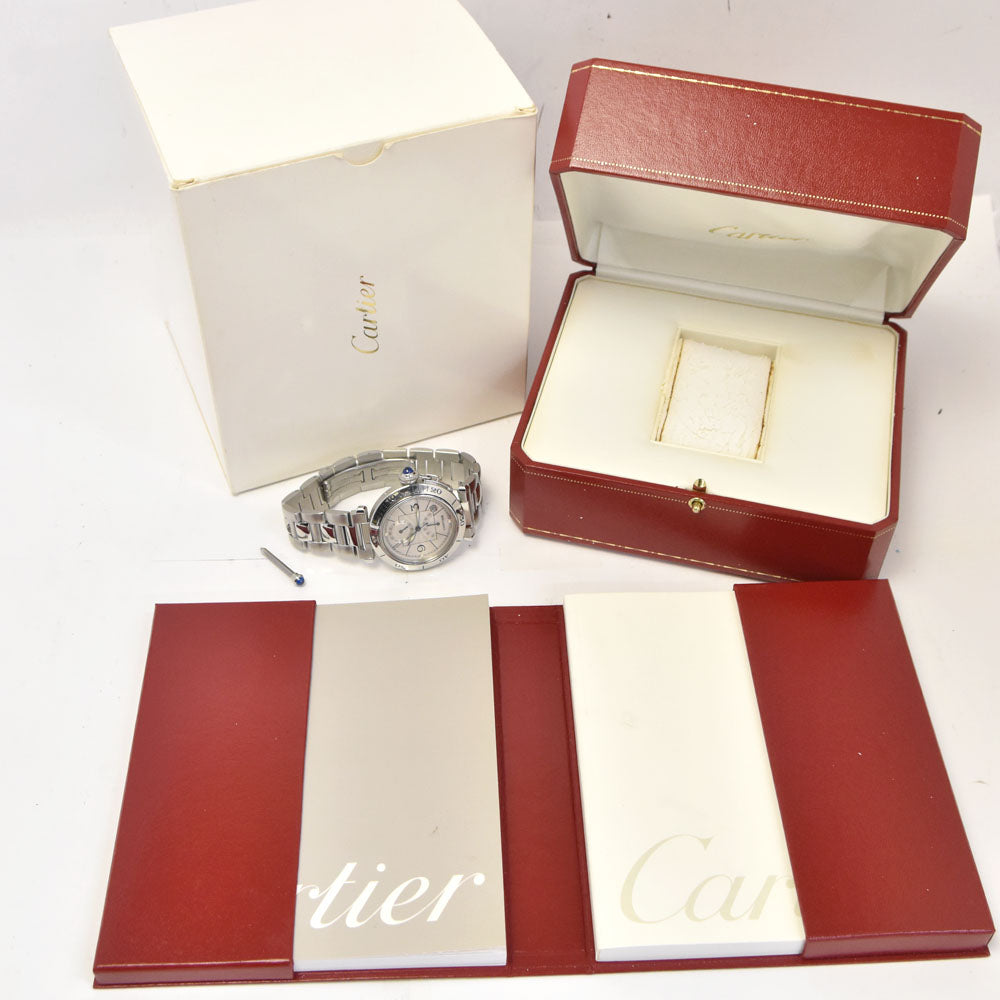 with paper CARTIER Pasha W31037H3 GMT power reserve date Silver Dial Automatic Men's
 Watch B#144196