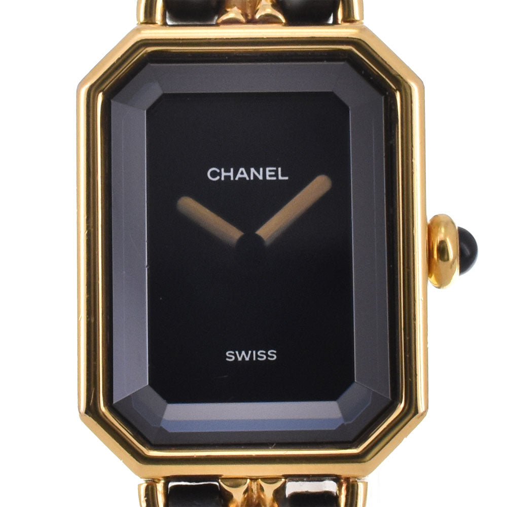 CHANEL Premiere L H0001 Gold Plated / Leather black Dial Quartz Ladies
 Watch C#144220