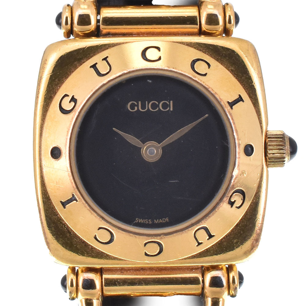 GUCCI 6300L Gold Plated / Leather black Dial Quartz Ladies
 Watch C#144228