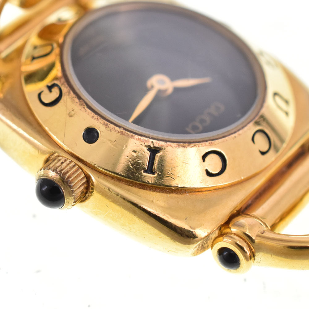 GUCCI 6300L Gold Plated / Leather black Dial Quartz Ladies
 Watch C#144228