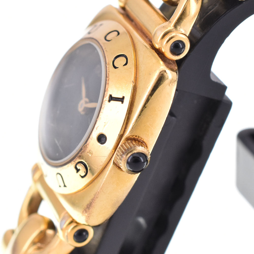GUCCI 6300L Gold Plated / Leather black Dial Quartz Ladies
 Watch C#144228