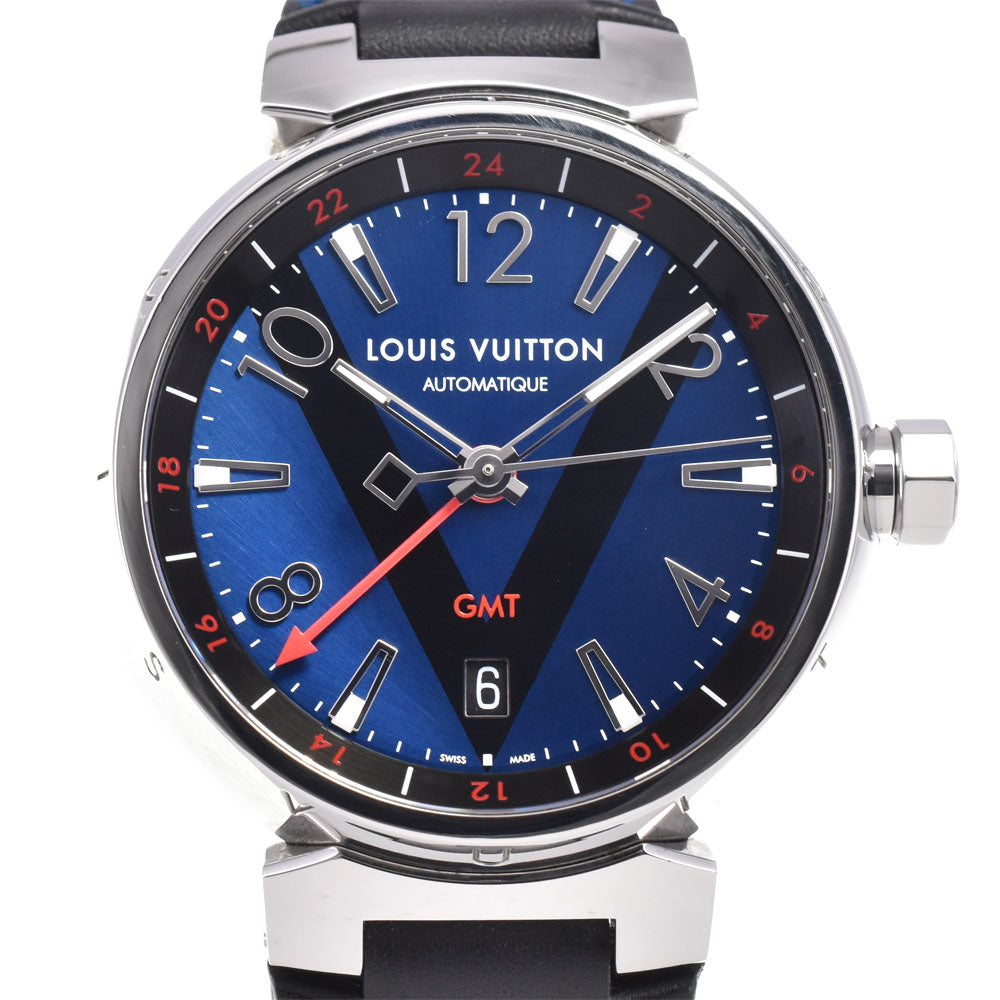 with paper LOUIS VUITTON Tambour GMT Q1157 Date Stainless Steel blue Dial Automatic Men's
 Watch C#144230
