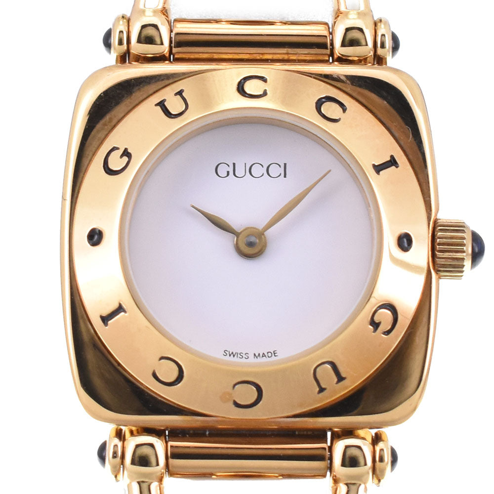 GUCCI Horsebit 6300L Gold Plated / Leather white Dial Quartz Ladies
 Watch C#144245
