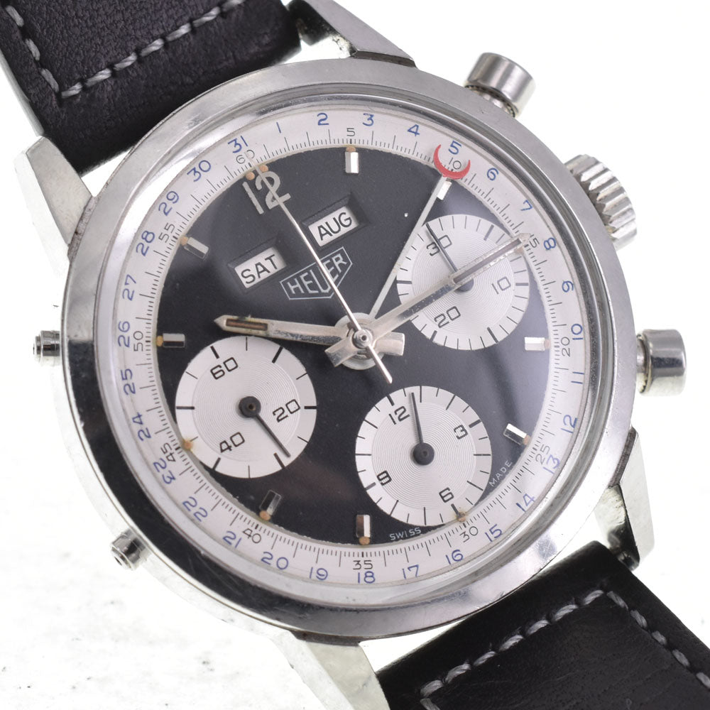 Heuer Carrera 2547 vintage Caliber Valjoux 723 Triple calendar Black White Dial Hand Winding Men's
 Watch Z#144320