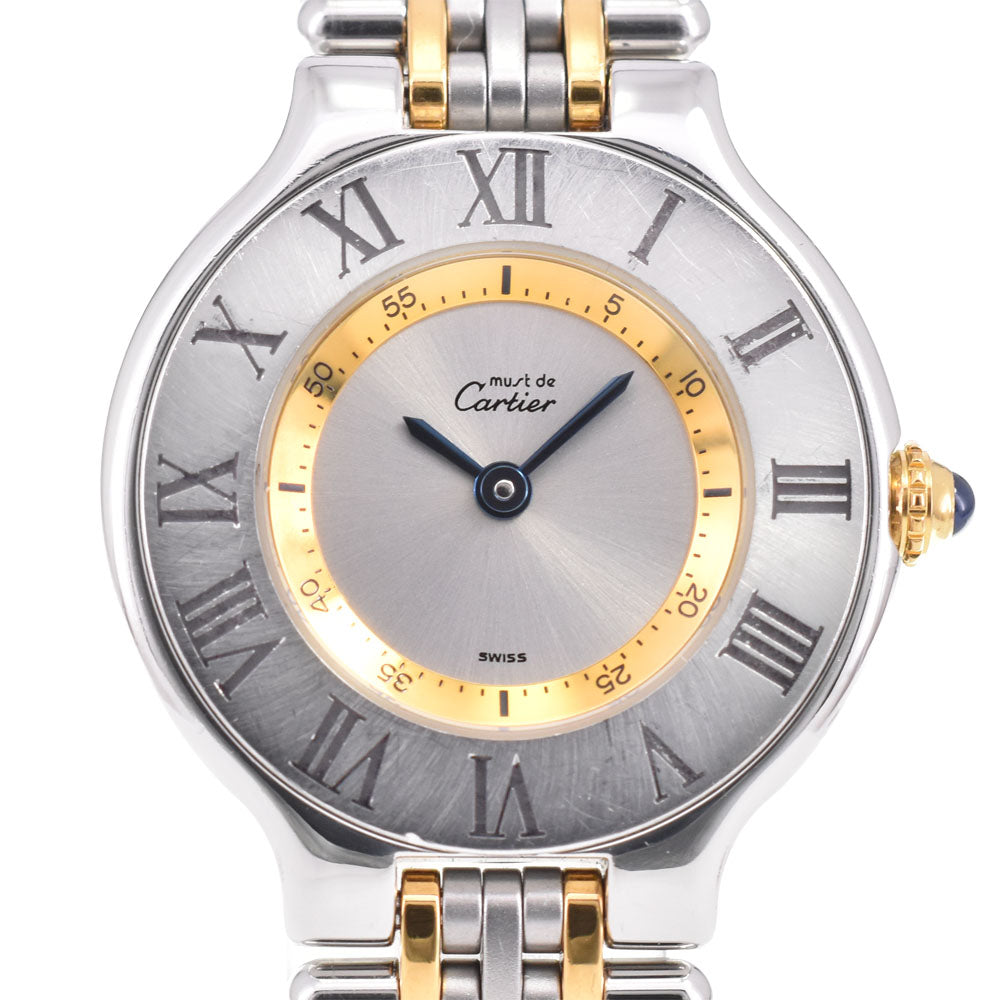 CARTIER Must21 SM W10075F4 Stainless Steel/Gold Plated Silver Dial Quartz Ladies
 Watch D#144378