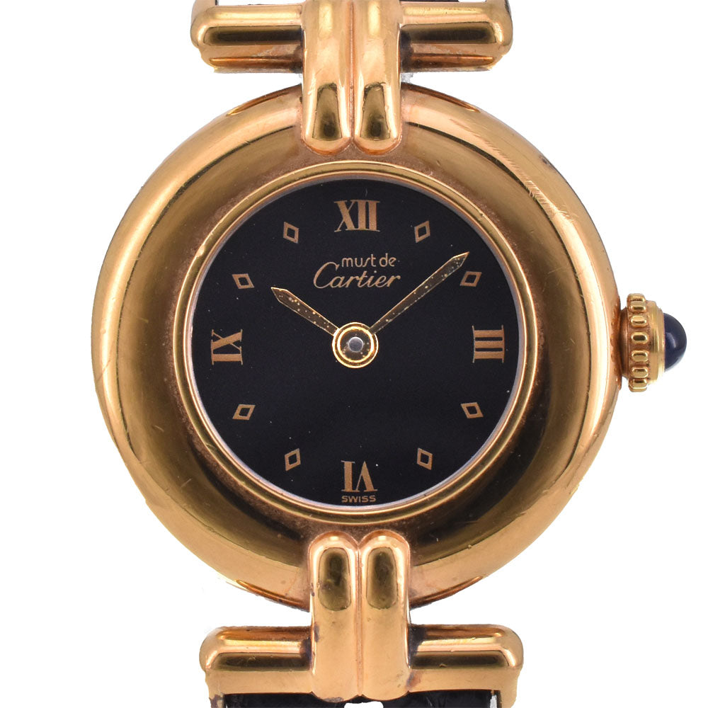CARTIER Mastocolize SM 590002 SV925 (Gold Plated) / Leather black Dial Quartz Ladies
 Watch B#144380