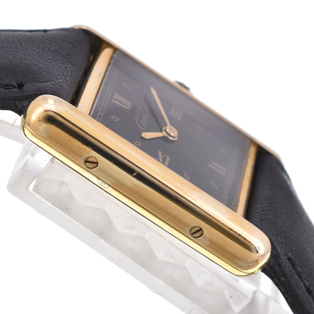 CARTIER Must tank SM 5057001 SV925 (Gold Plated) / Leather black Dial Quartz Ladies
 Watch C#144422
