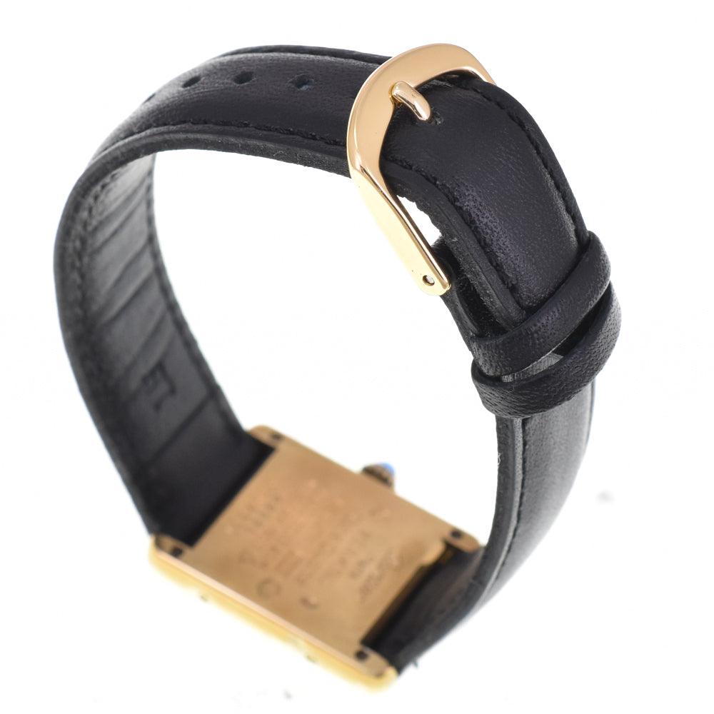 CARTIER Must tank SM 5057001 SV925 (Gold Plated) / Leather black Dial Quartz Ladies
 Watch C#144422