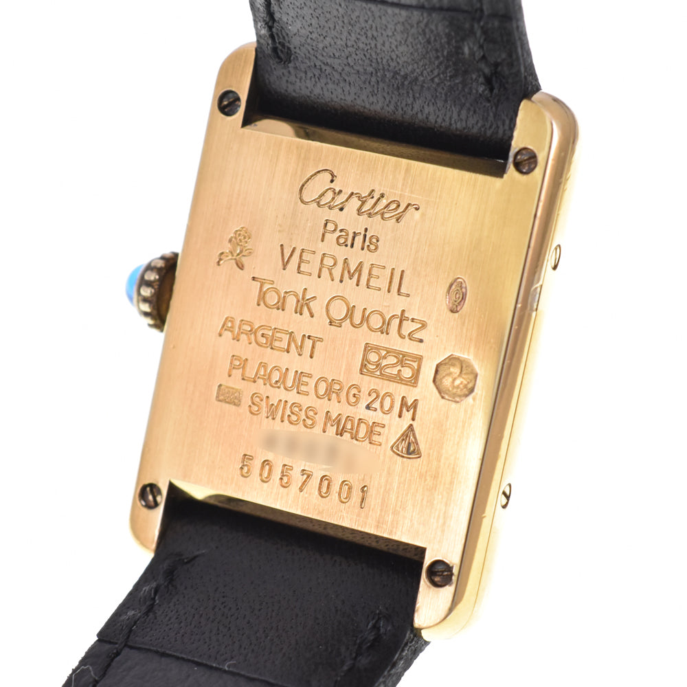CARTIER Must tank SM 5057001 SV925 (Gold Plated) / Leather black Dial Quartz Ladies
 Watch C#144422