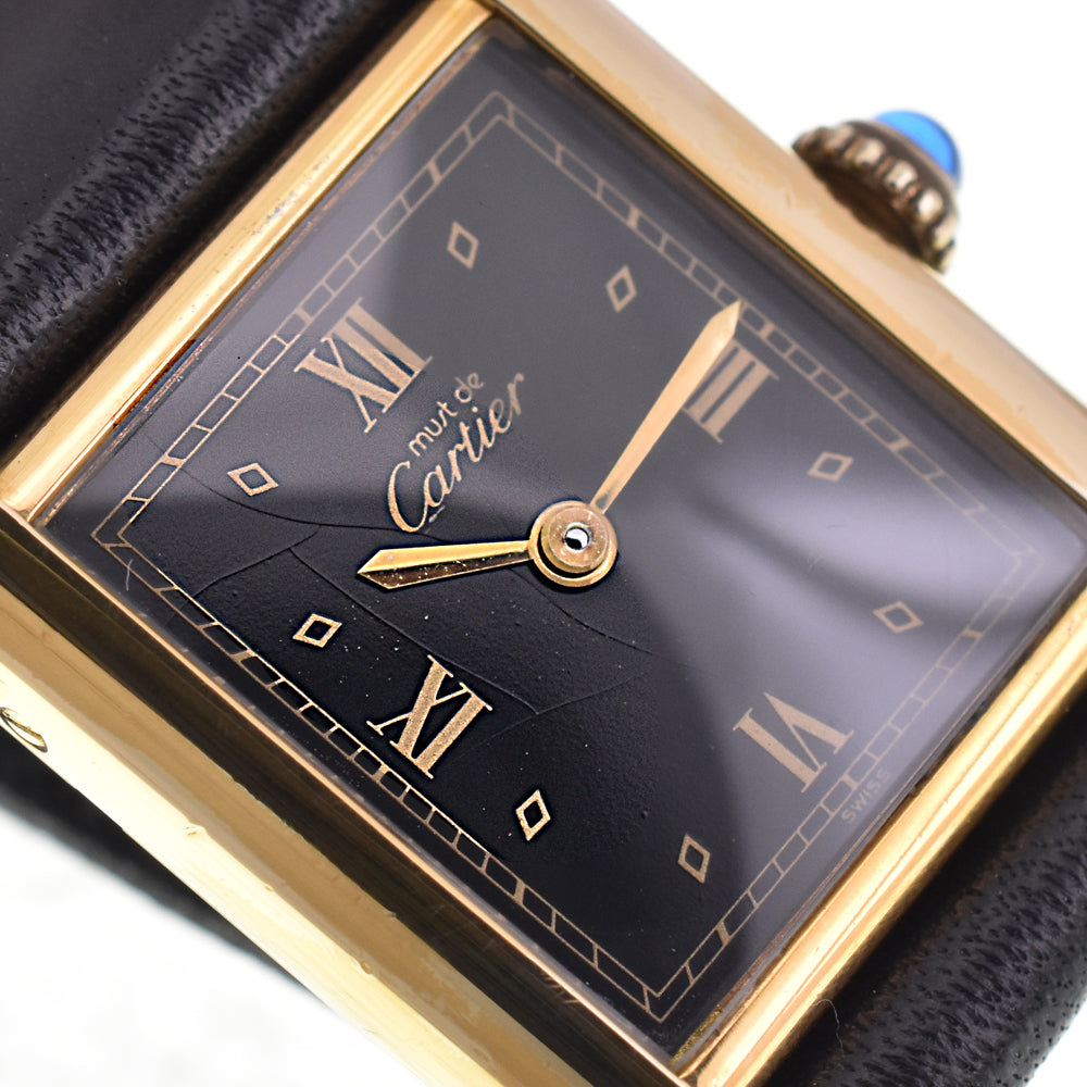 CARTIER Must tank SM 5057001 SV925 (Gold Plated) / Leather black Dial Quartz Ladies
 Watch C#144422