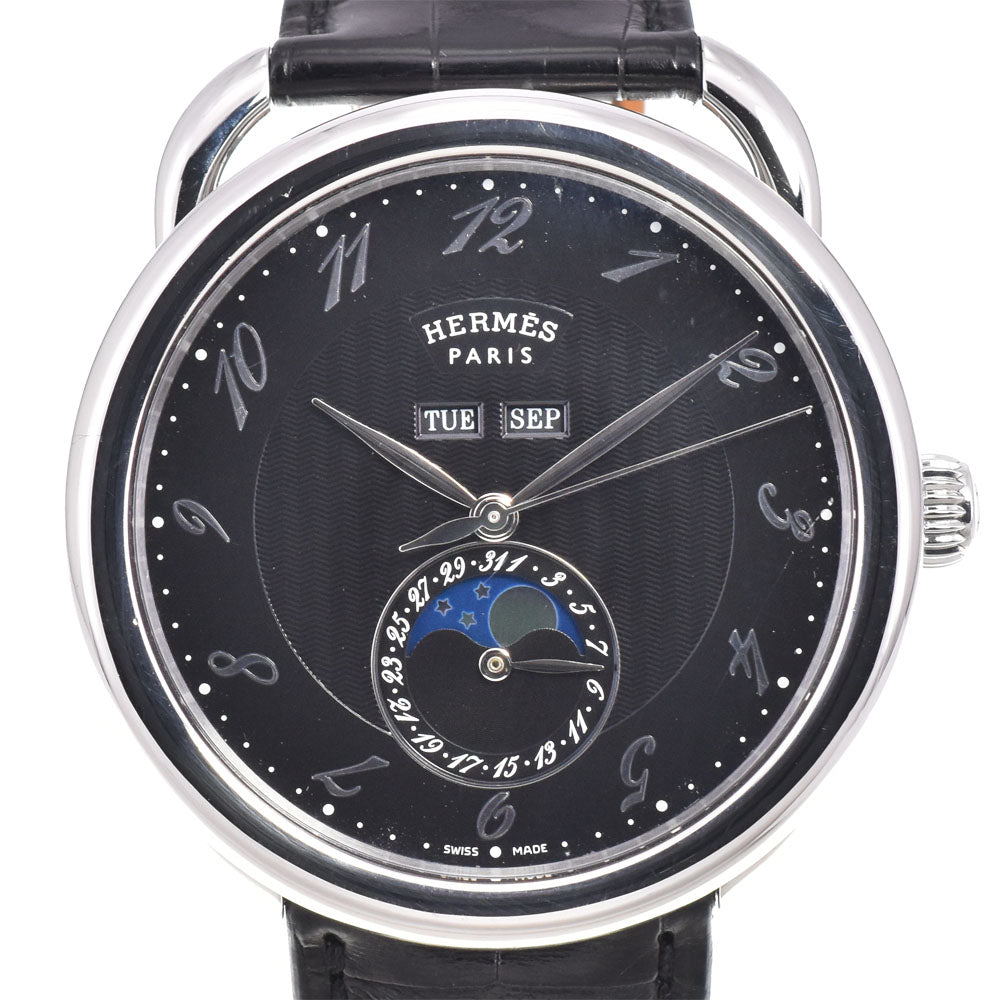 with paper HERMES Arceau AR8.810 Moon phase Triple calendar black Dial Automatic Men's
 Watch C#144450