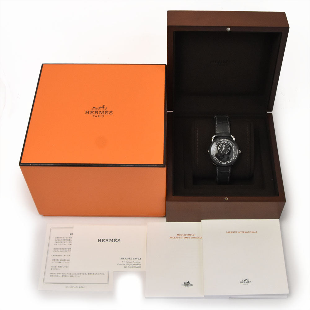 with paper HERMES Le Temps Voyageur AR10.741.330 Date gray Dial Automatic Men's
 Watch □#144501