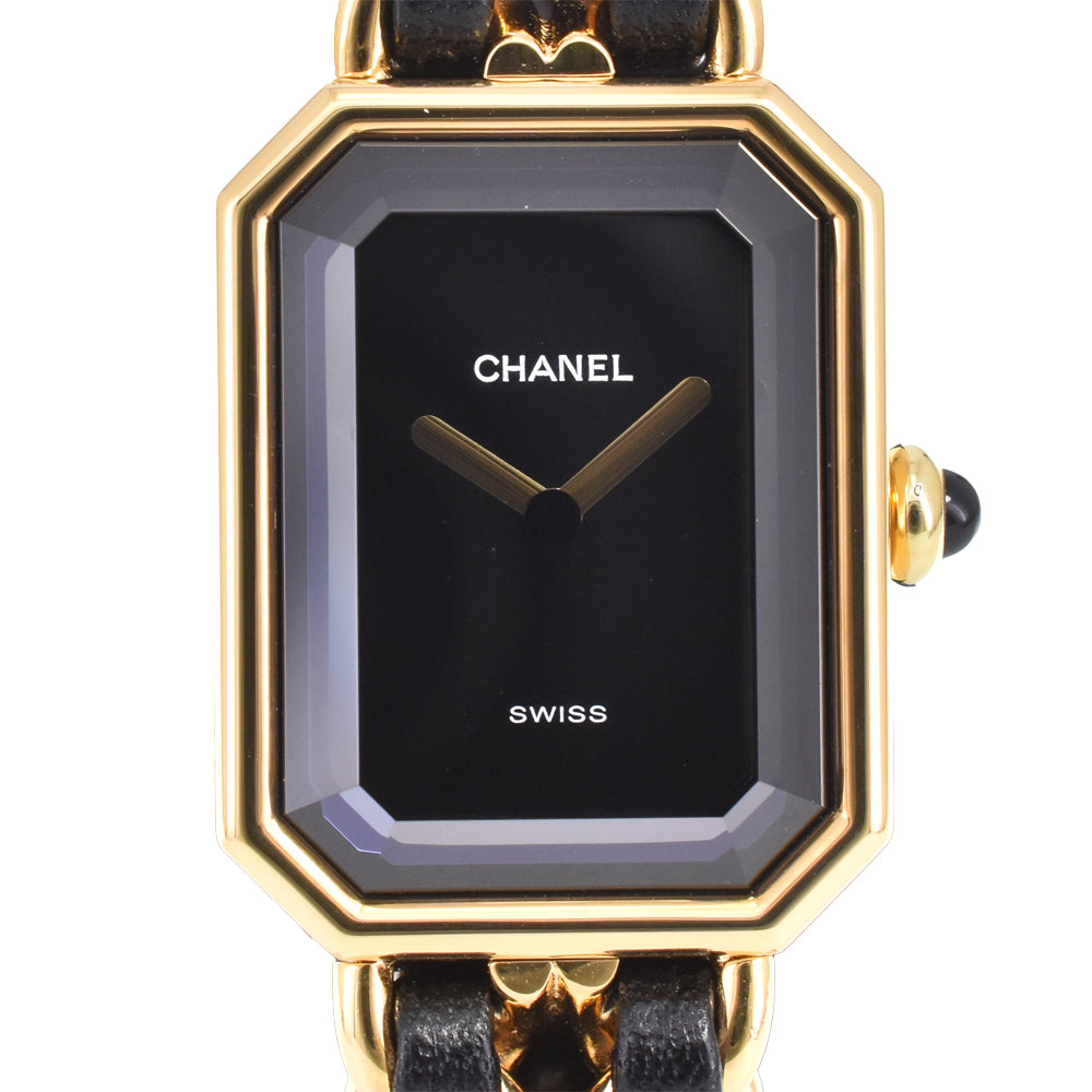 CHANEL Premiere S H0001 Gold Plated / Leather black Dial Quartz Ladies
 Watch D#144511