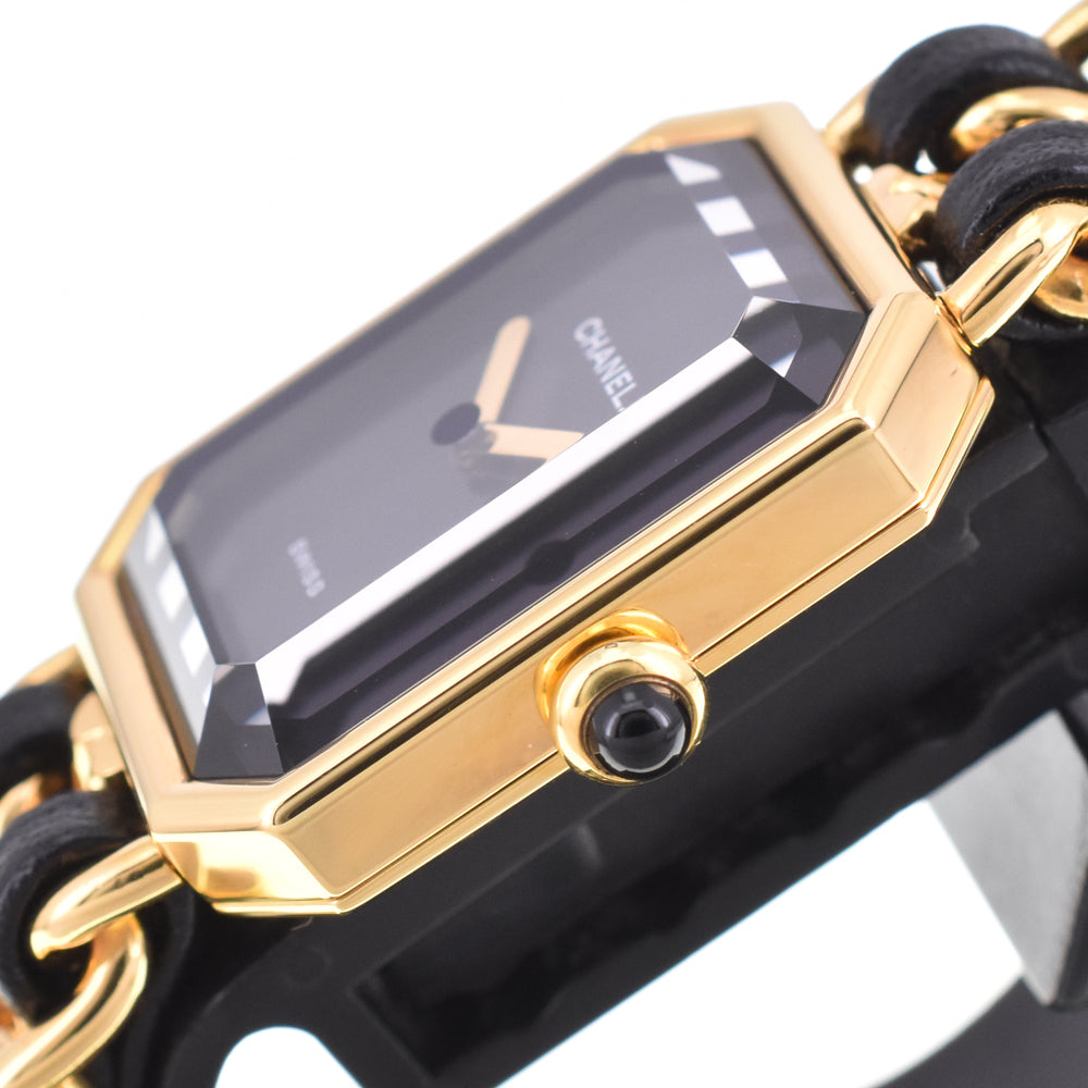 CHANEL Premiere S H0001 Gold Plated / Leather black Dial Quartz Ladies
 Watch D#144511