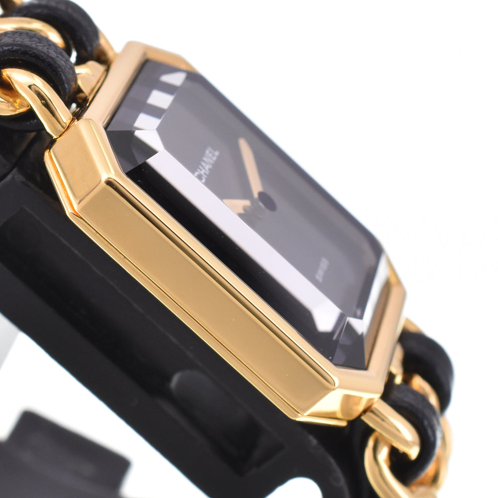 CHANEL Premiere S H0001 Gold Plated / Leather black Dial Quartz Ladies
 Watch D#144511