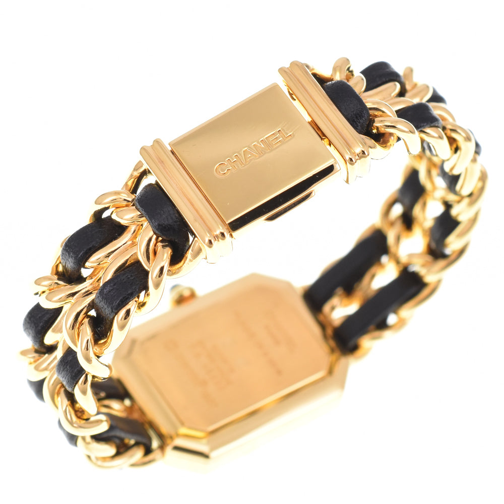 CHANEL Premiere S H0001 Gold Plated / Leather black Dial Quartz Ladies
 Watch D#144511