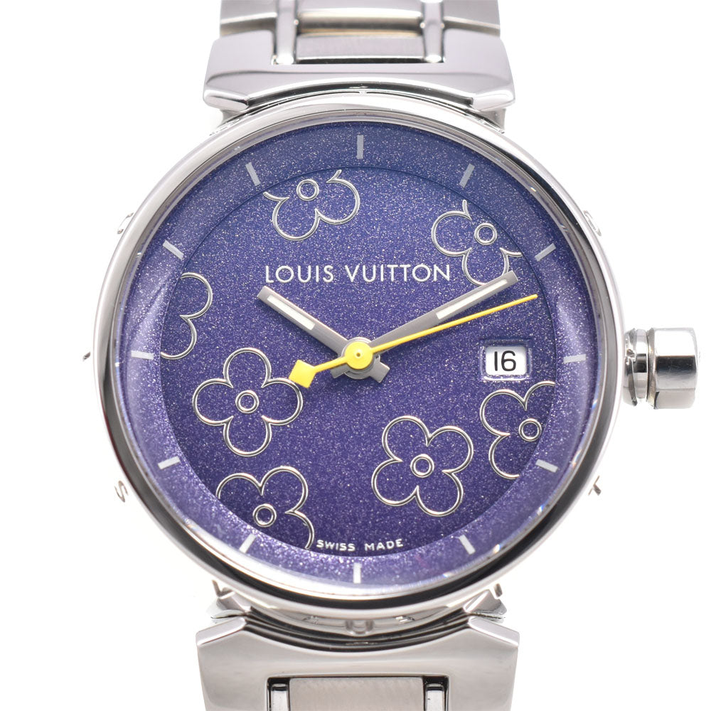 with paper LOUIS VUITTON Tambour Q121B2 Date purple Dial Quartz Ladies
 Watch D#144522