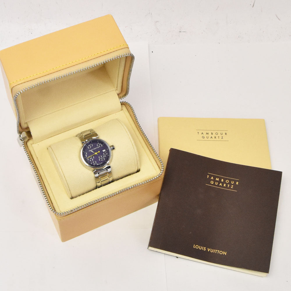 with paper LOUIS VUITTON Tambour Q121B2 Date purple Dial Quartz Ladies
 Watch D#144522
