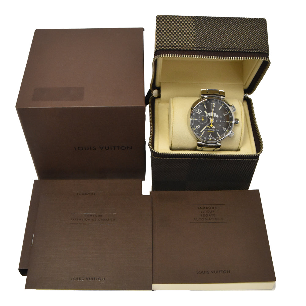 with paper LOUIS VUITTON Tambour Chrono Regatta Vuitton Cup Q1021 Brown Dial Automatic Men's
 Watch C#144524