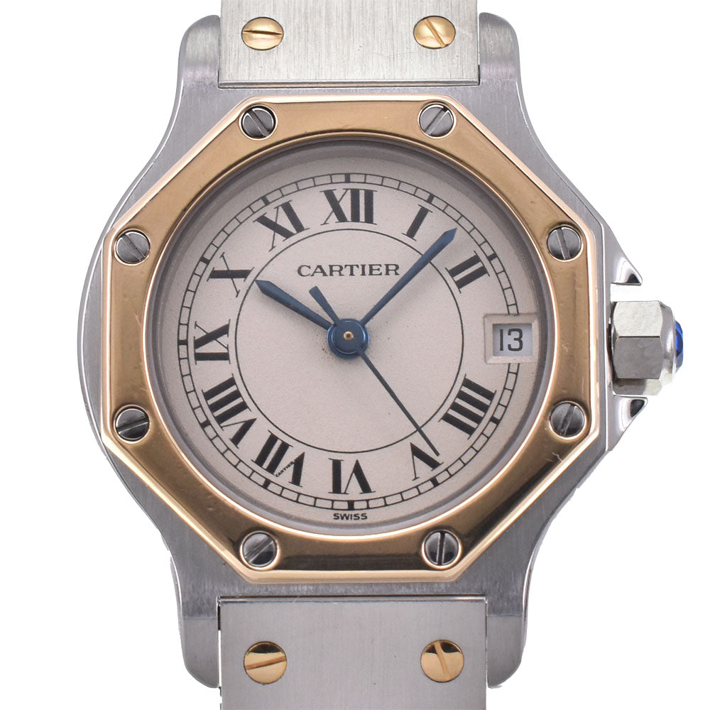 CARTIER Santos Octagon SM W2001683 K18YG/Stainless Steel Ivory Dial Quartz Ladies
 Watch H#144525