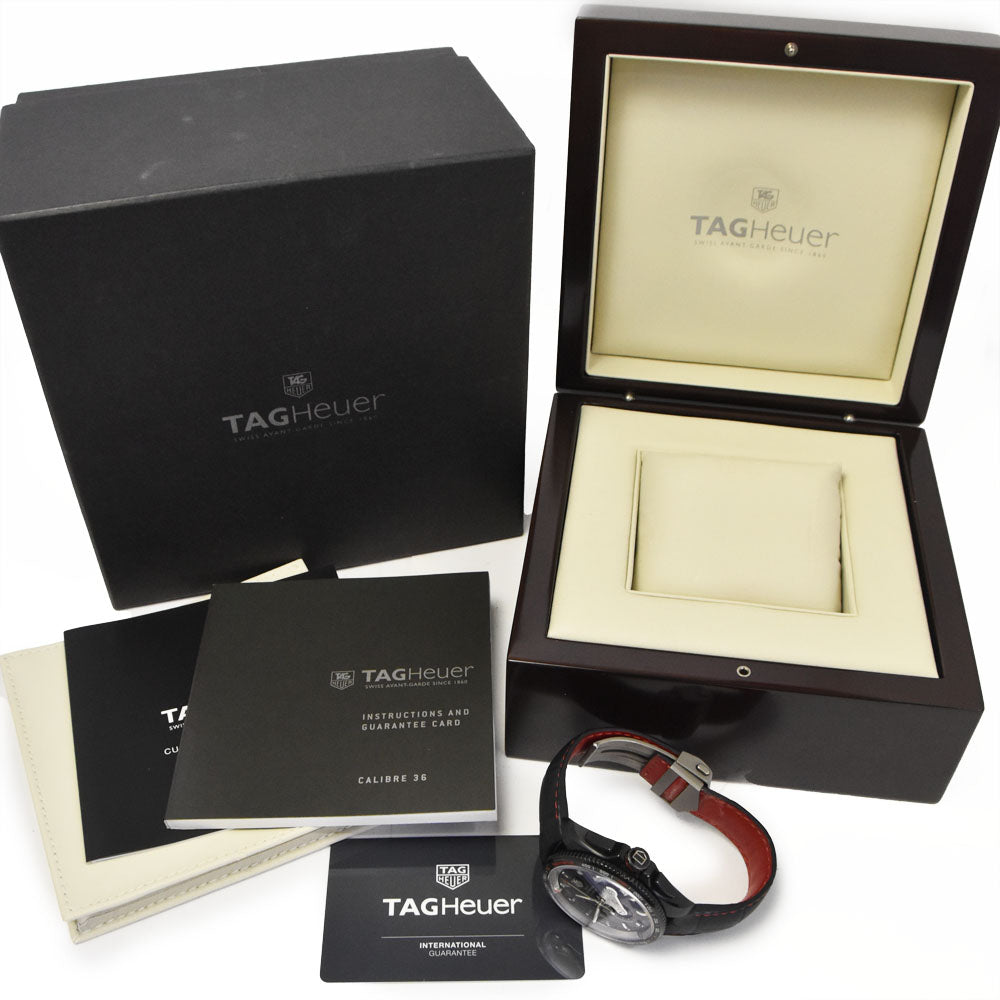 with paper TAG HEUER Grand Carrera CAV5185.FC6237 Caliber 36RS chronograph black Dial Automatic Men's
 Watch C#144551