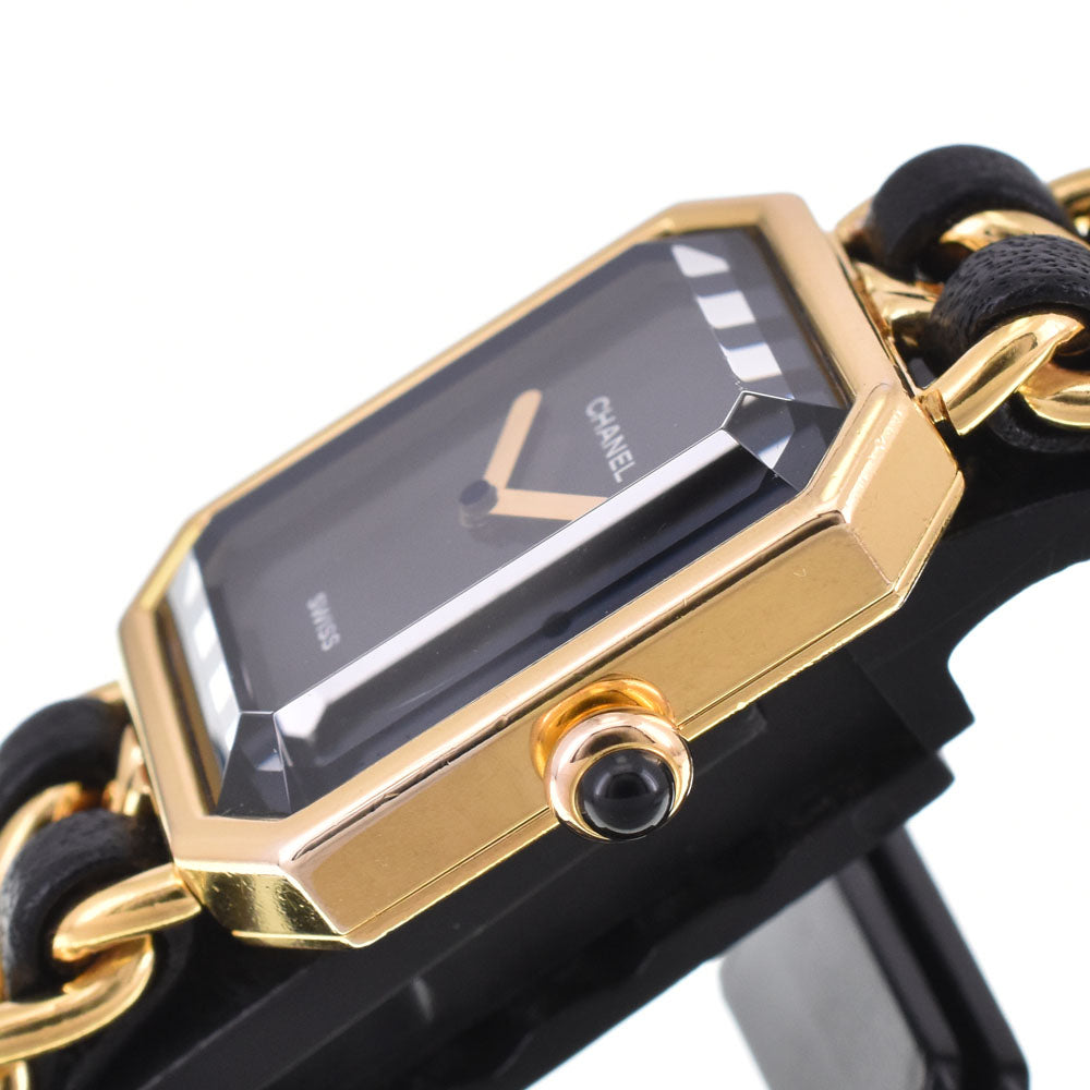 CHANEL Premiere M H0001 Gold Plated / Leather black Dial Quartz Ladies
 Watch D#144564