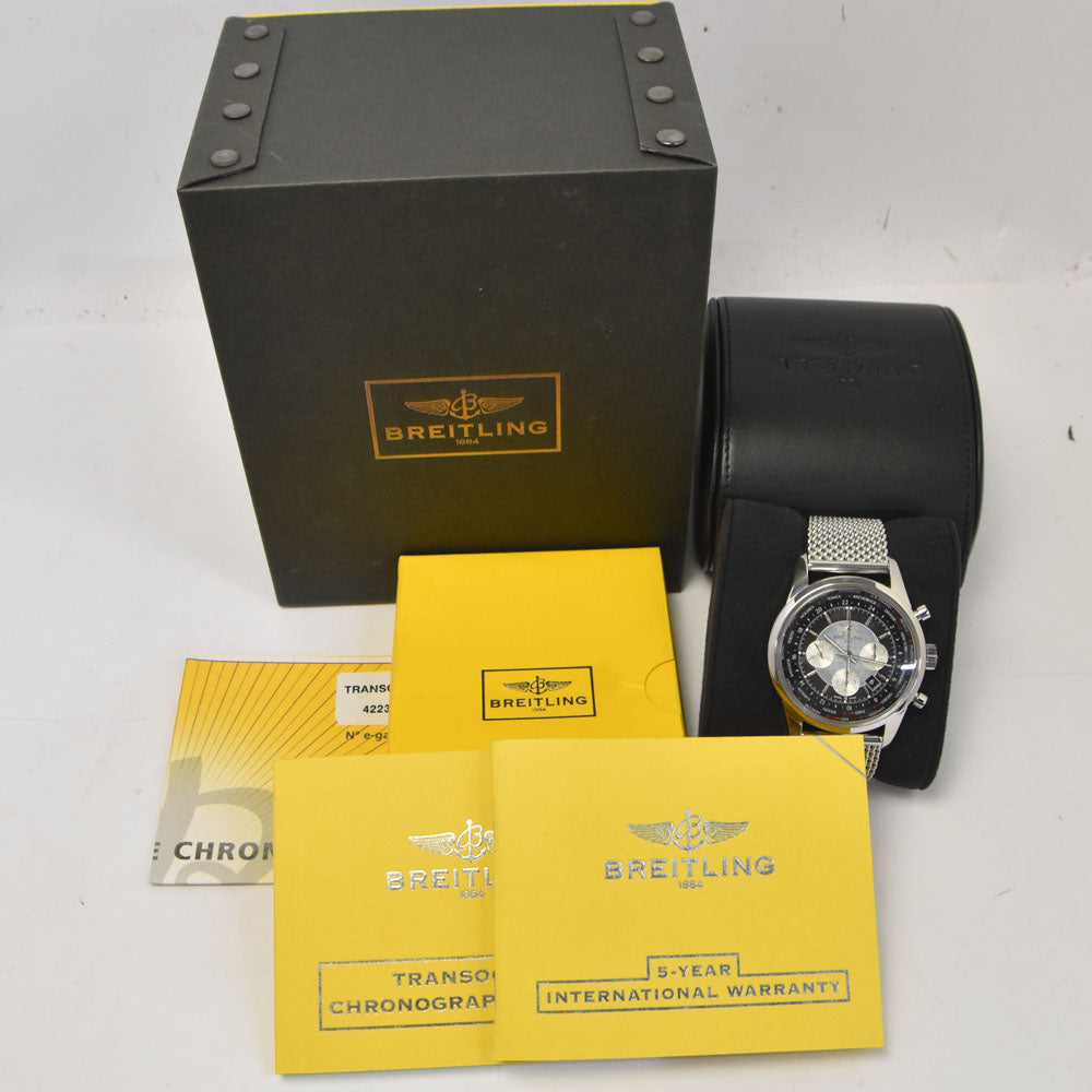 with paper BREITLING Transocean Unitime AB0510 Chronograph Date Black / blue Dial Automatic Men's
 Watch E#144566