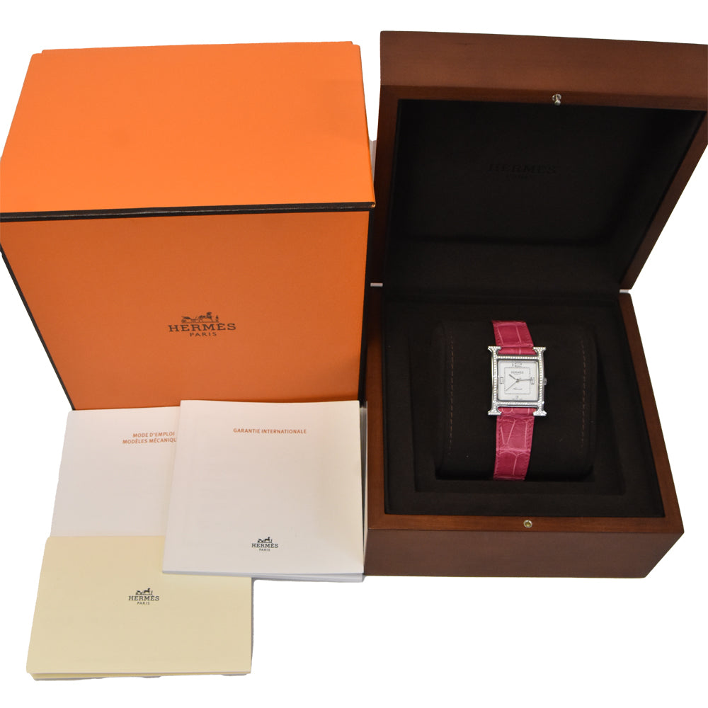 with paper HERMES H watch HH3.530.131 Diamond Bezel white Dial Automatic Ladies
 Watch D#144574