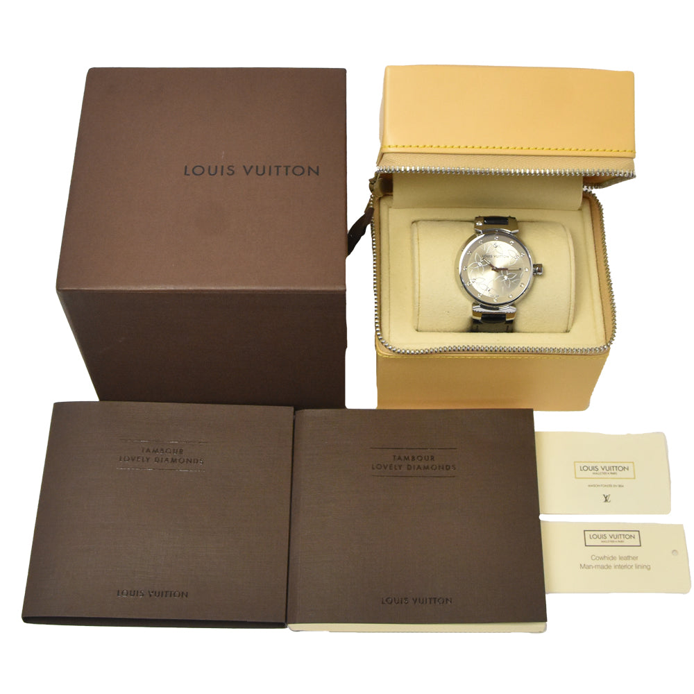 with paper LOUIS VUITTON Tambour Lovely Diamonds Q131F 16P diamond Silver Dial Quartz Ladies
 Watch J#144653
