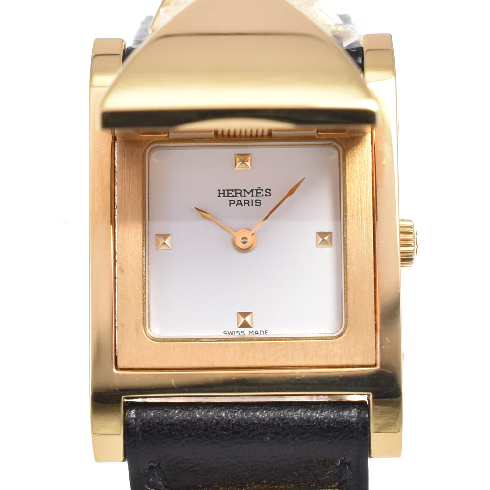 with paper HERMES Medor Gold Plated / Leather white Dial Quartz Ladies
 Watch E#144657