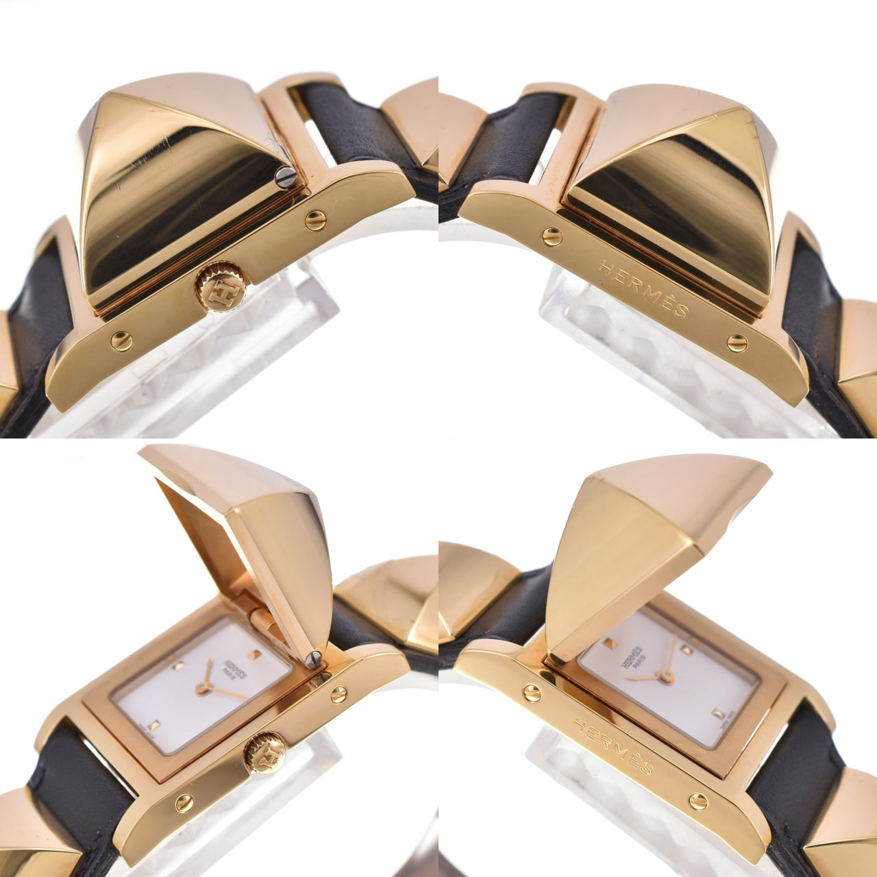 with paper HERMES Medor Gold Plated / Leather white Dial Quartz Ladies
 Watch E#144657