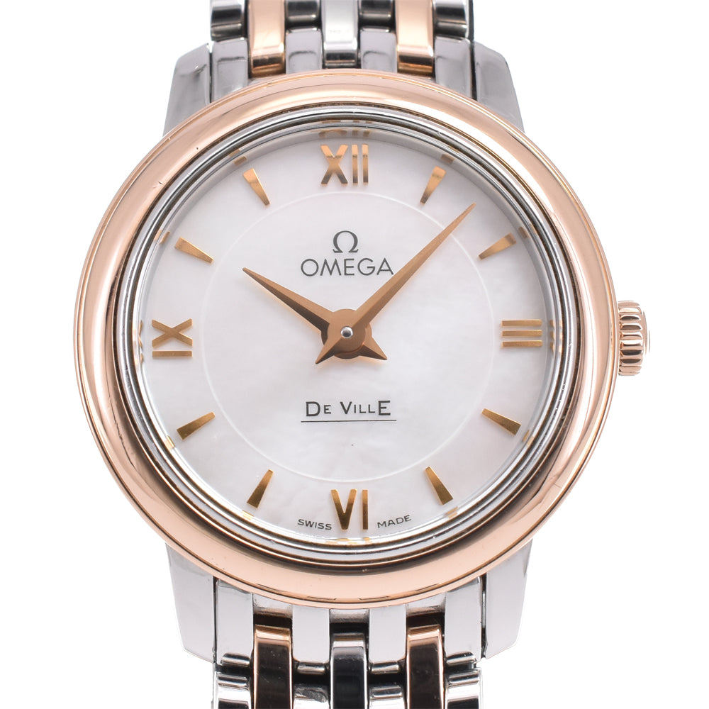 OMEGA De Ville Prestige 424.20.24.60.05.00﻿2 Stainless Steel/K18RG Shell White shell Dial Quartz Ladies
 Watch E#144668