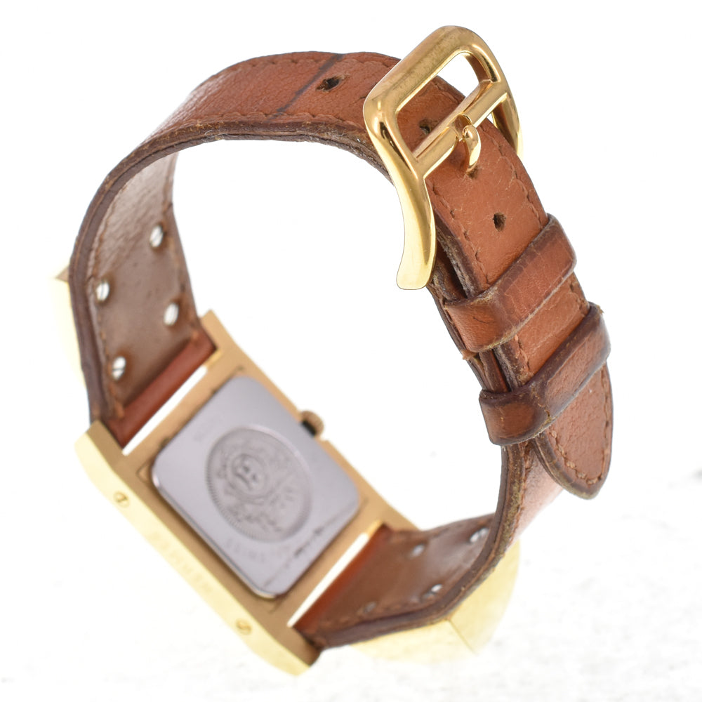 with paper HERMES Medor Gold Plated / Leather white Dial Quartz Ladies
 Watch H#144676