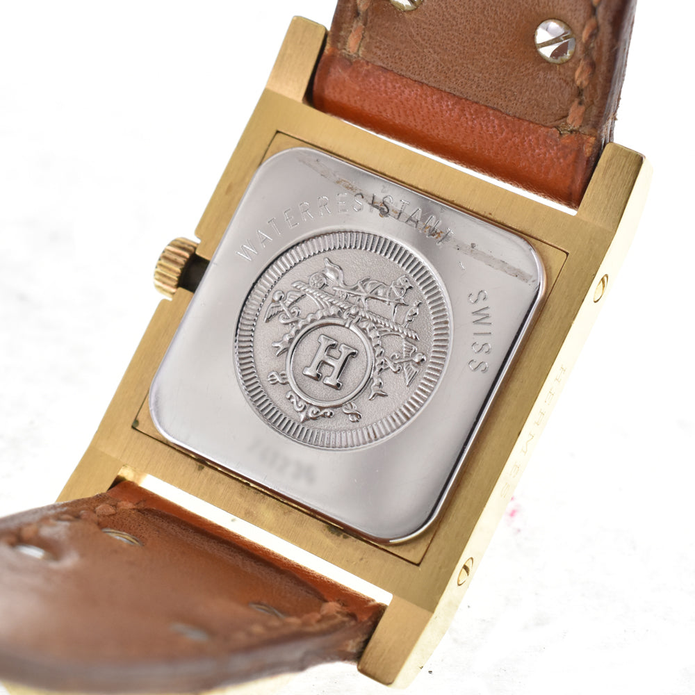 with paper HERMES Medor Gold Plated / Leather white Dial Quartz Ladies
 Watch H#144676