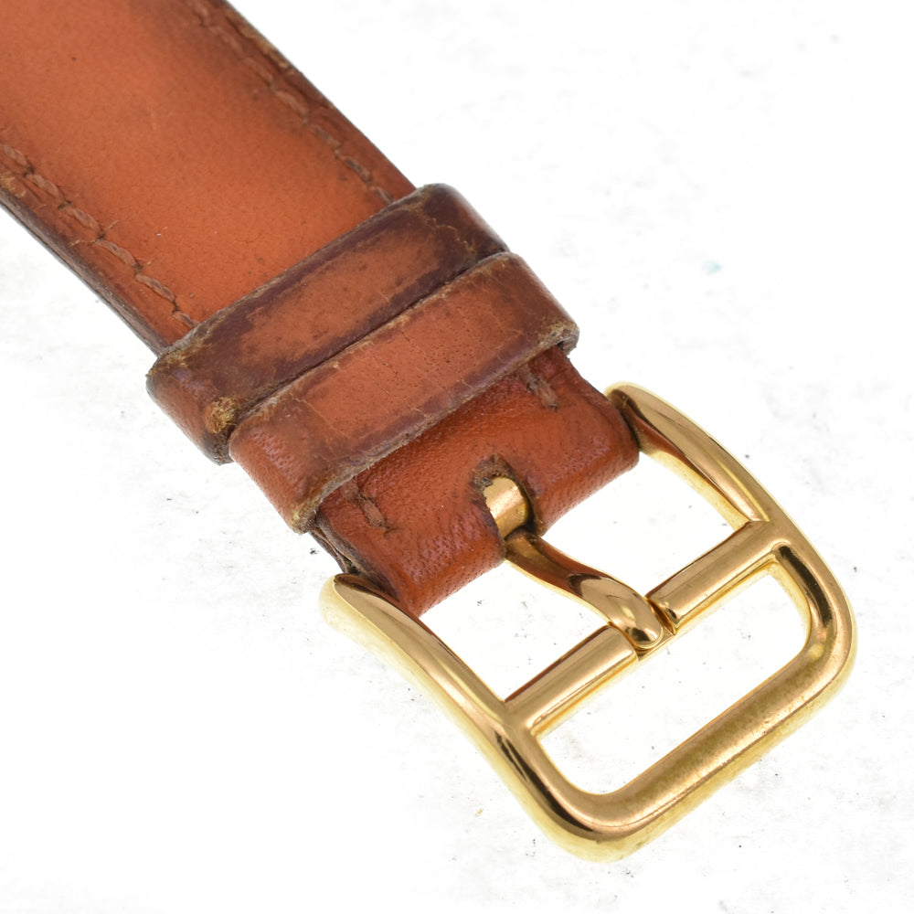 with paper HERMES Medor Gold Plated / Leather white Dial Quartz Ladies
 Watch H#144676