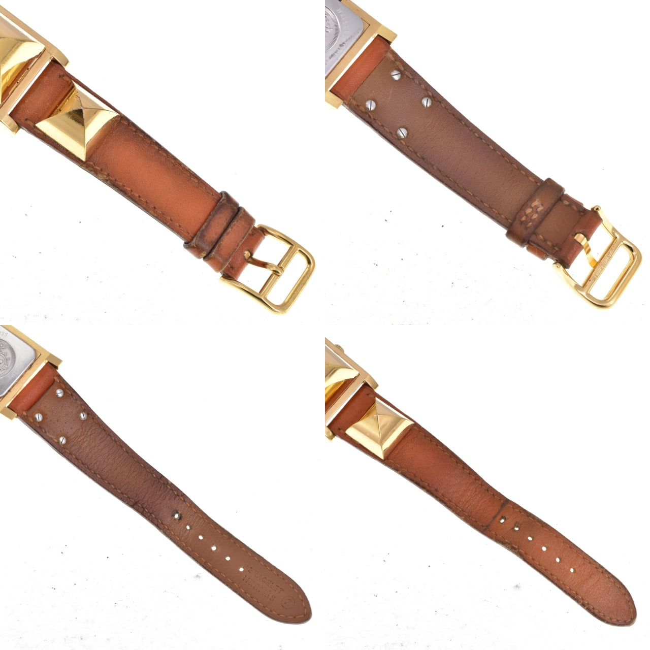 with paper HERMES Medor Gold Plated / Leather white Dial Quartz