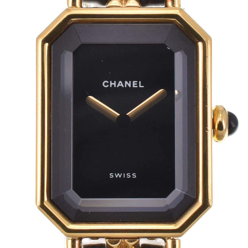 CHANEL Premiere S H0001 Gold Plated / Leather black Dial Quartz Ladies
 Watch G#144725